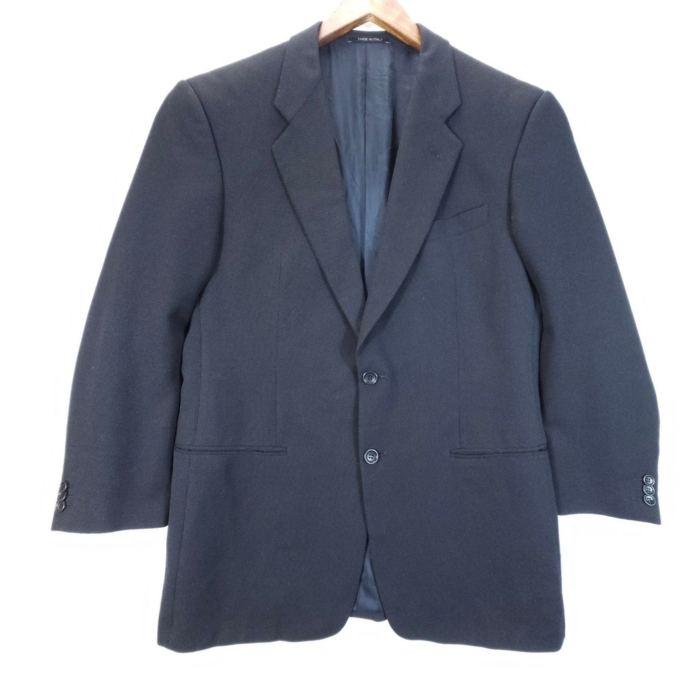 Vintage Armani Collezioni Mens 42R Navy Blue Birds Eye Wool Blazer Made in Italy